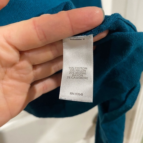 J. Jill Sweater Top XL Teal Cotton Blend Knit 3/4 Sleeve Round Neck Knot Tie - Picture 7 of 9